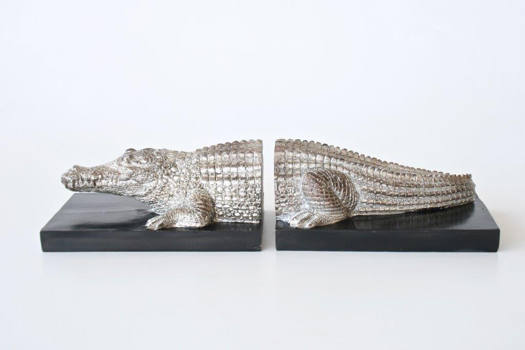 Silver Crocodile Bookends Pair